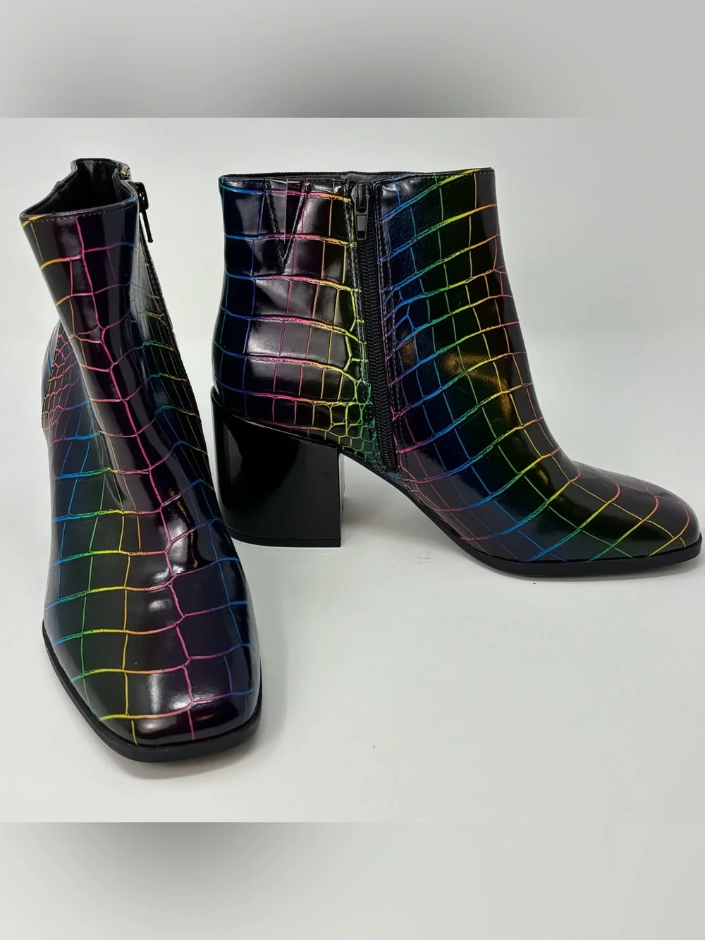 Mix No. 6 Benisa Rainbow Croc Embossed Ankle Boots Block Heel Size 10M - Picture 1 of 10